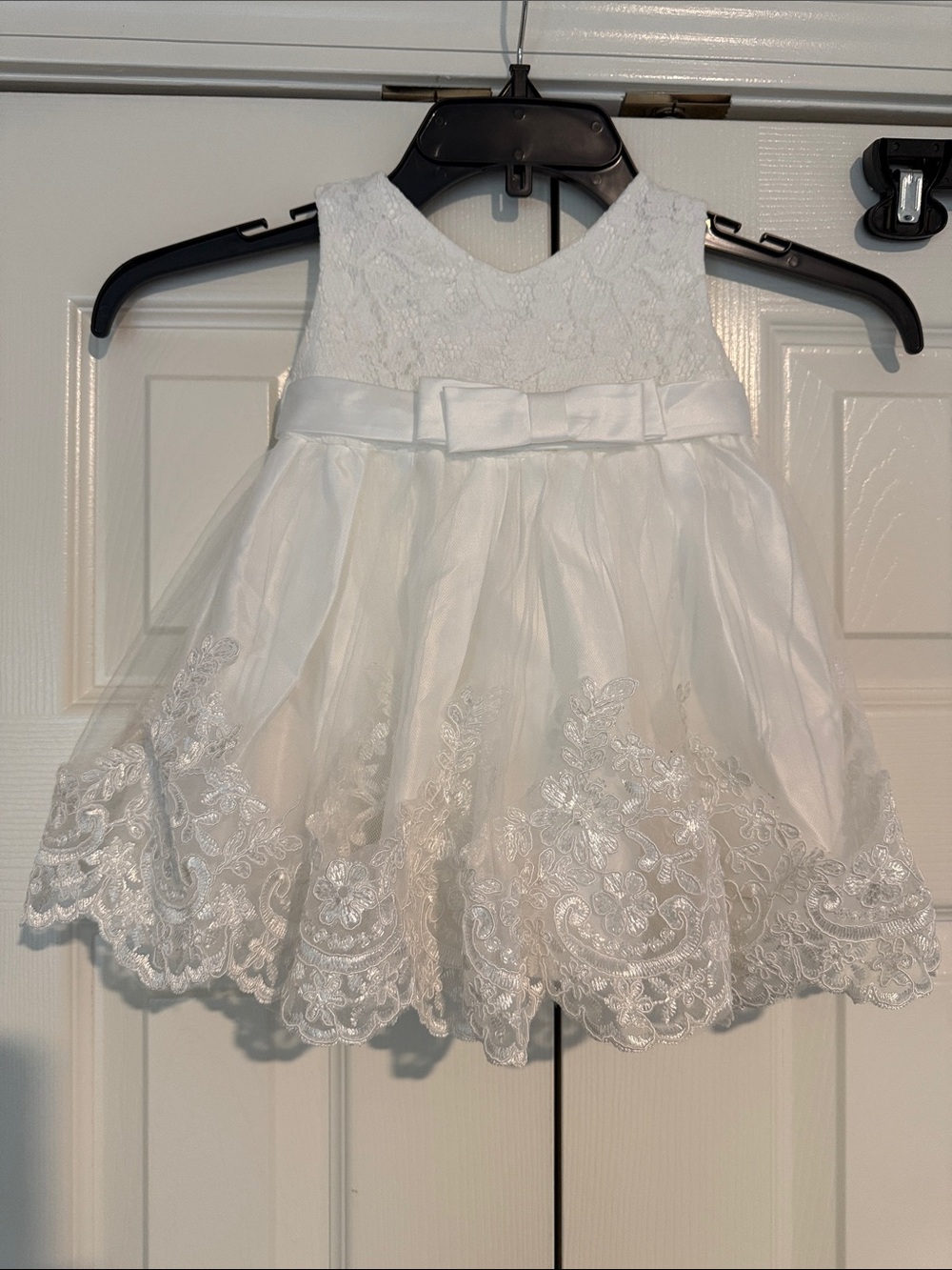 White Lace & Tulle Bow Party Dress for Girls